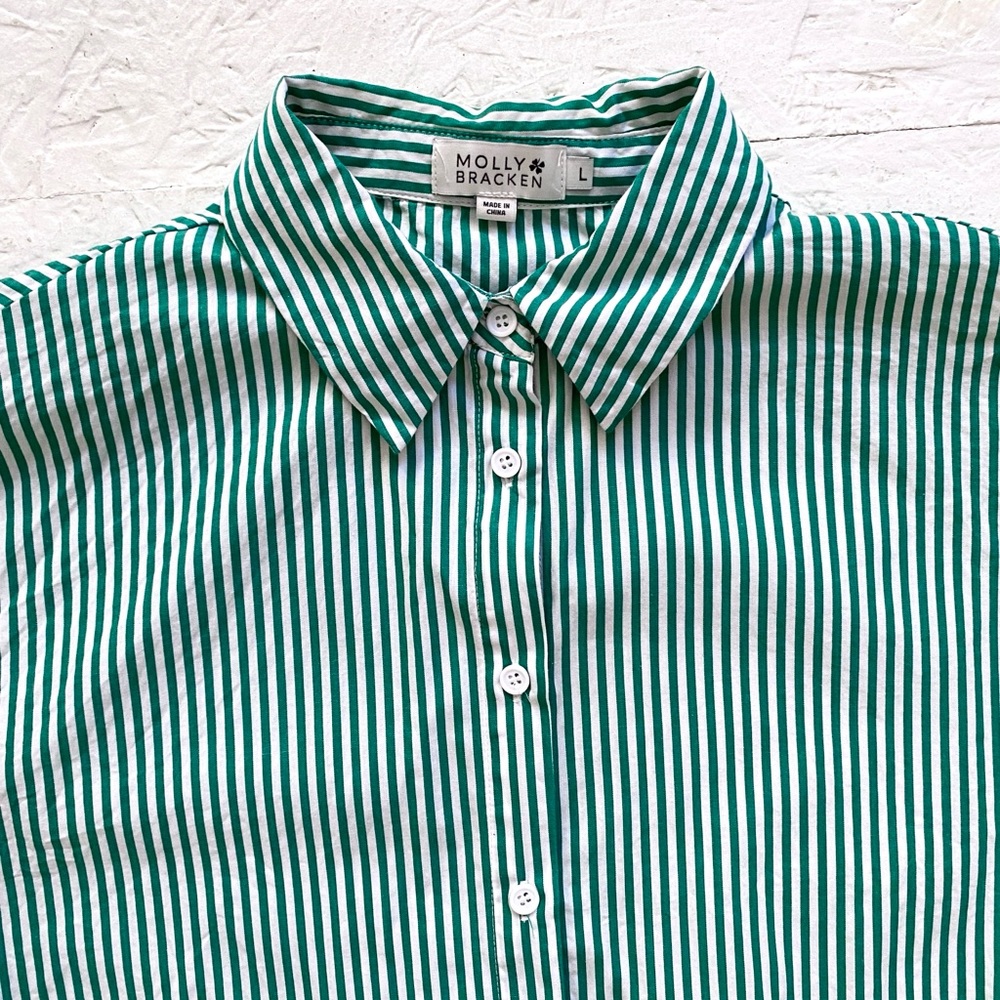 Molly Bracken Green Striped Button Down Shirt - Picture 4 of 5